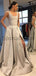 A-line Sparkly Sequin Side Slit Elegant Modest Simple Prom Dresses, Ball Gwon PD1743