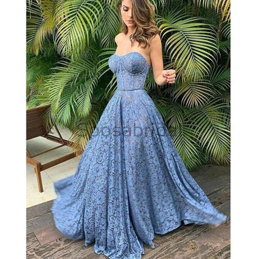 A-line Strapless Lace Sweetheart Vintage Modest Popular Prom Dresses PD1745