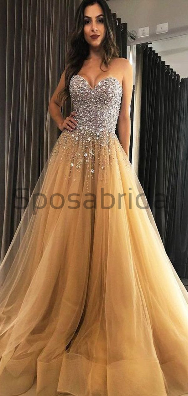 A-line Sweetheart Elegant Sparkly Crystal Long Modest New Prom Dresses SposaBridal A-line Sweetheart Elegant Sparkly Crystal Long Modest New Prom Dresses SposaBridal