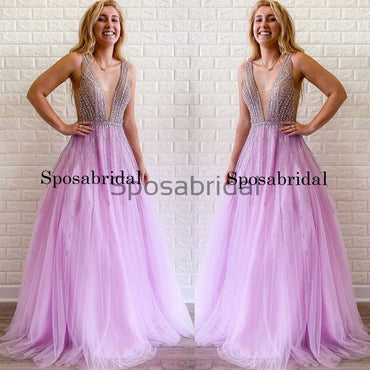 A-line Tulle Elegant Modest Formal Lilac Hot Sale Prom Dresses, Long Prom Dress PD1811