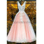 A-line Tulle Pink Custom Long V-Neck High Quality Fashion Prom Dresses, Party Gowns PD1693