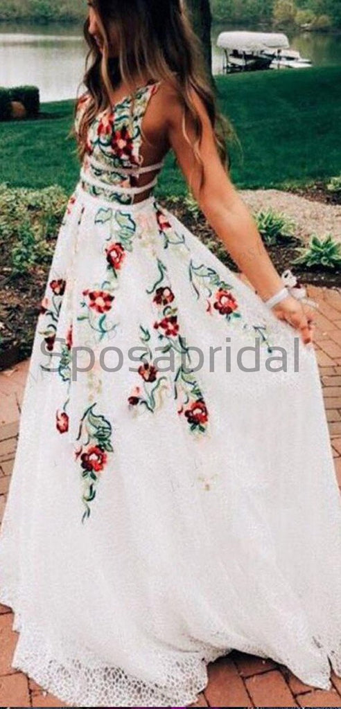 A-line Unique Deisgn Long Tulle Modest Long Prom Dresses wth appliques PD1546