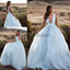 A-line V-Neck Blue LaceLong Real Made Formal Vintage Prom Dresses, Prom Dress PD1817