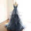 A-line V-Neck Lace Organza Long Real Made Formal Vintage Prom Dresses PD1754