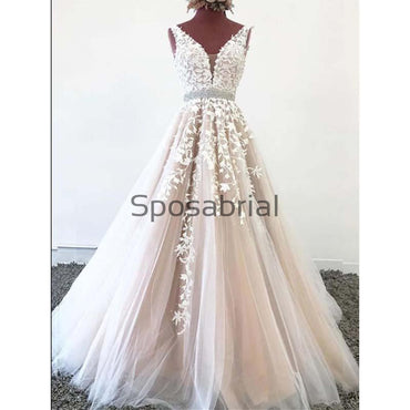 A-line V-Neck Lace Sleeveless Fashion Popular Prom Dresses PD2009