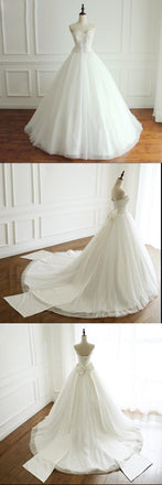 A-line White Ivory Elegant Weeding Dresses, Princess Summer Free Custom Bridal Gowns with Bow, WD0269 - SposaBridal