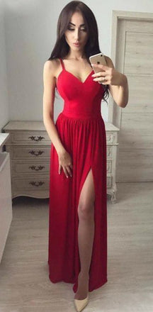A Line Red Simple Modest Elegant Cheap Sexy Long Prom Dresses, PD0827