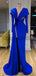 Affordable Blue Elegant Long Sleeves Side Slit Mermaid Formal Prom Dresses PD1971