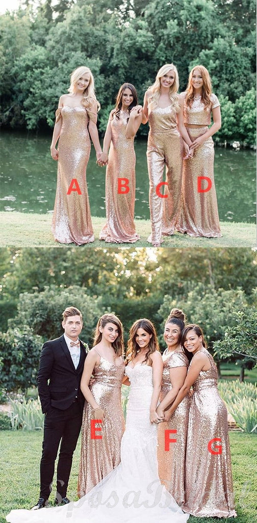 Affordable Mismatched Sequin Sparkly Most Popular Bridesmaid Dresses, Modest Bridesmaid Dress WG560