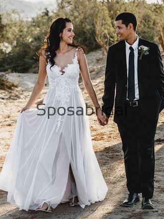 Attractive Lace A-line Country Illusion Long Wedding Dresses WD0569