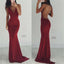 Backless Spaghetti Straps Sexy Burgundy V-neck Cocktail Evening Long Prom Dresses Online,PD0161 - SposaBridal