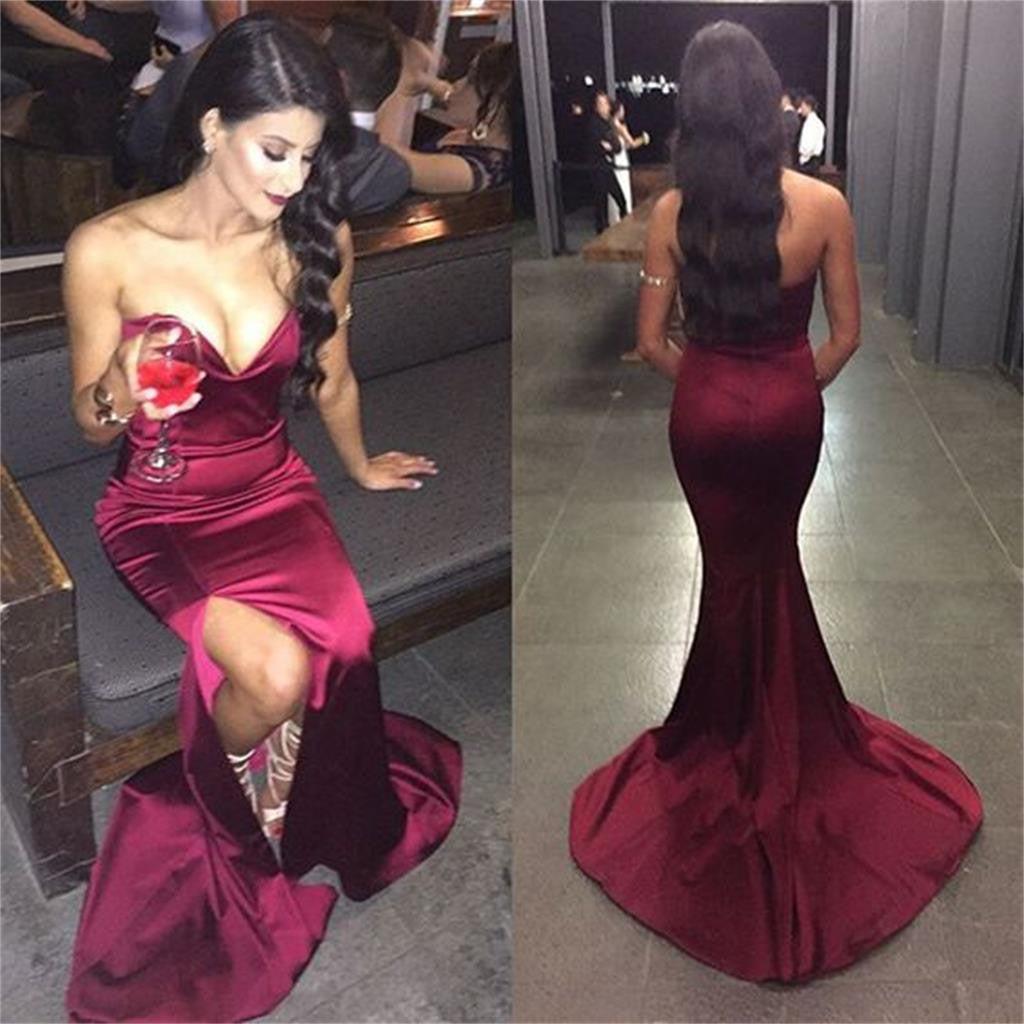 Strapless Mermaid Sweetheart Side Slit Party Cocktail Prom Evening Long Prom Dresses Online,PD0167