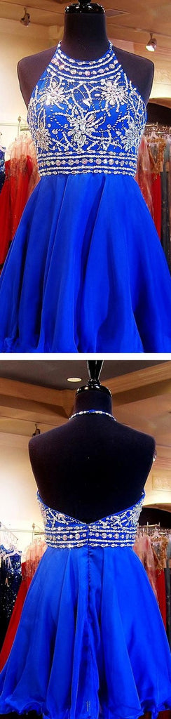 Beaded Royal Blue Short 2017 Cute  Sweet 16 Homecoming Dresses, Cocktail Graduation Dress,PD0004 - SposaBridal