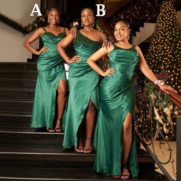 Sexy Rust & Emerald Beads Pleats Mermaid Side-slit Long Bridesmaid Dress, BD3140