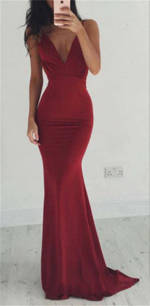 Backless Spaghetti Straps Sexy Burgundy V-neck Cocktail Evening Long Prom Dresses Online,PD0161