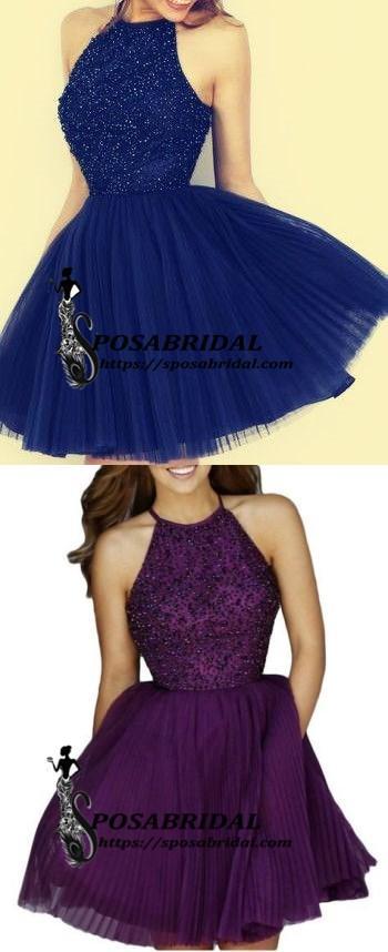 Beaded Purple Sexy Open back Halter homecoming prom dresses, CM0022 SposaBridal Beaded Purple Sexy Open back Halter homecoming prom dresses, CM0022 SposaBridal