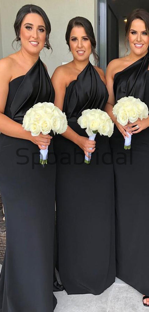 Black One Shoulder Mermaid Cheap Bridesmaid Dresses WG748