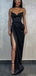 Sexy Black Spaghetti Strap Side-slit Mermaid Long Cheap Prom Dresses, PD2278