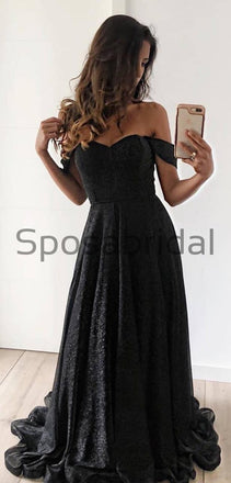 Black A-line Off the Shoulder Unique New Modest Prom Dresses,Evening dresses, Prom Dress PD1821