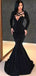 Black Long Sleeves Mermaid Elegant Formal Sexy Cheap Long Prom Dresses  PD1443