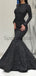 Black Mermaid Long Sleeves Elegant Formal Cheap Modest Long Prom Dresses, evening dresses PD1560