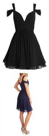 A-Line Straps Pink Short Chiffon Homecoming Dress, Off the Shoulder Bridesmaid Dresses, WG258 - SposaBridal