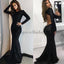 Black Sparkly Sequin Long Sleeves Mermaid Open Back Long Prom Dresses PD1436