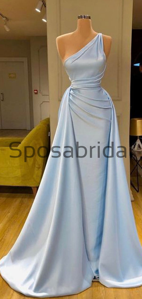 Blue Cheap Unique Formal Simple One Shoulder Prom Dresses PD2199
