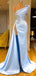 Blue Cheap Unique One Shoulder Simple Modest Mermaid Prom Dresses PD2200