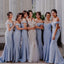 Blue Mermaid Satin Long Elegant Bridesmaid Dresses WG874