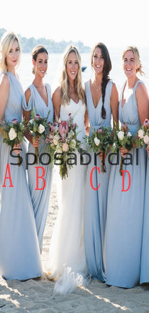 Blue Mismatched Jersey Simple Beach Long Bridesmaid Dresses WG806