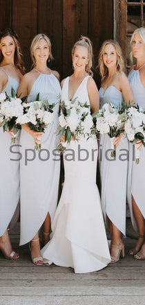 Blue Mismatched Short Beach Simple Popular Bridesmaid Dresses WG794