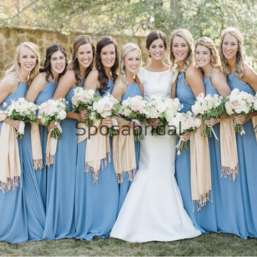 Blue Newest Chamring Chiffon Long Beach Bridesmaid Dresses WG850