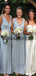 Blue V-neck Inexpensive Simple Beach Long Bridesmaid Dresses WG809