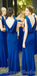 Blue Elegant  Formal Beautiful Spandex V-neck Neckline Floor Length Sheath  Bridesmaid Dresses WG561