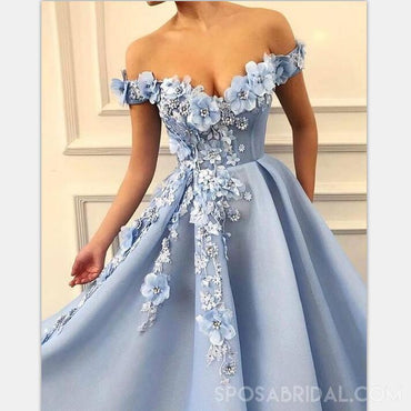 Off Shoulder Long Sleeves Gorgeous Tulle Prom Dresses, PD0959