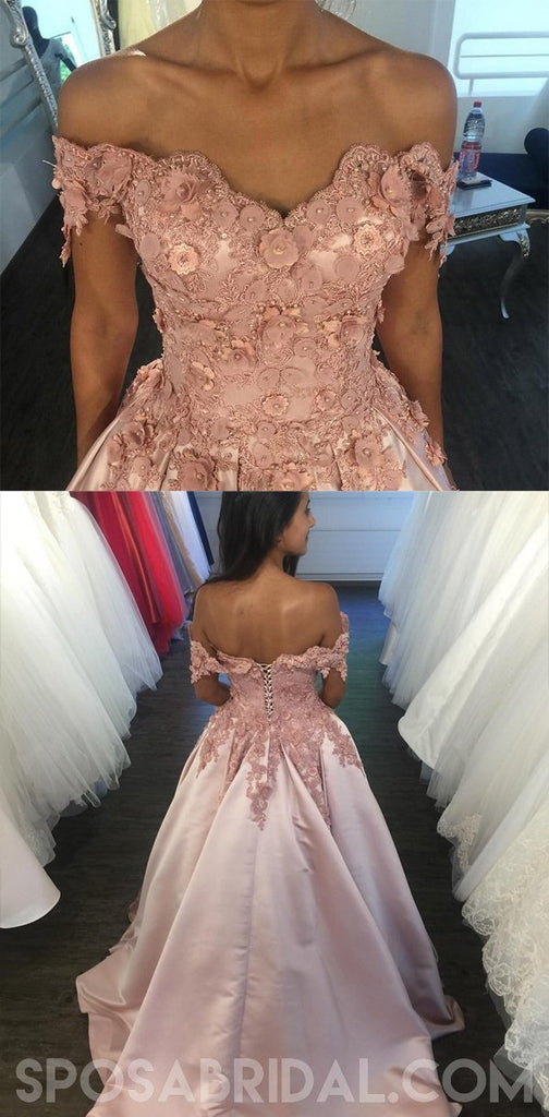 Blush Pink Women Off Shoulder Elegant Pretty Prom Dresses with Appliques ,PD1056 - SposaBridal
