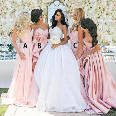 Blush Pink Mismatched  Modest Cheap Unique Design Lace up back Bridesmaid Dresses, WG264 - SposaBridal