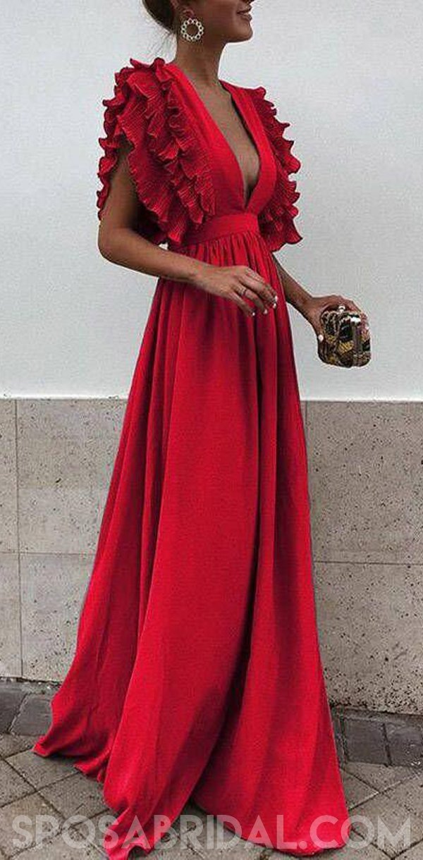 boho style prom dresses Boho Colorful Chiffon V-neck A-line Cheap Bridesmaid Dress, Long Prom – SposaBridal