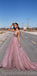 A-line Sequin Spaghetti Straps Rose Gold Long Prom Dresses, Fashion Modest Prom Dress, PD1367