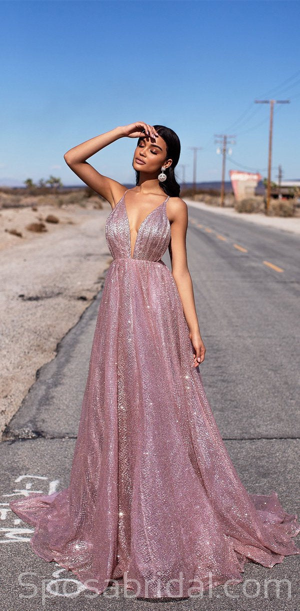 A-line Sequin Spaghetti Straps Rose Gold Long Prom Dresses, Fashion Mo SposaBridal A-line Sequin Spaghetti Straps Rose Gold Long Prom Dresses, Fashion Mo SposaBridal