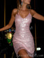Charming Sparkly Spaghetti Straps Pink Simple Homecomg Dresses, Sexy Prom Dress, BD0409