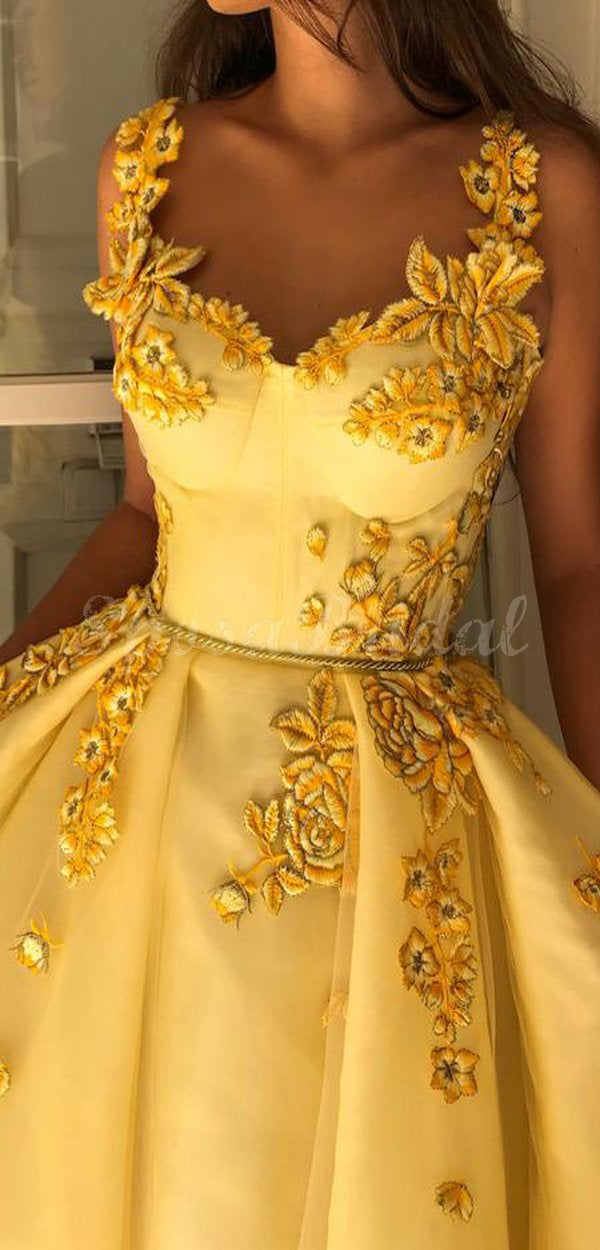 Elegant Baby Yellow A-line Floral Long Prom Dress, Ball Gown, PD1420 SposaBridal Elegant Baby Yellow A-line Floral Long Prom Dress, Ball Gown, PD1420 SposaBridal