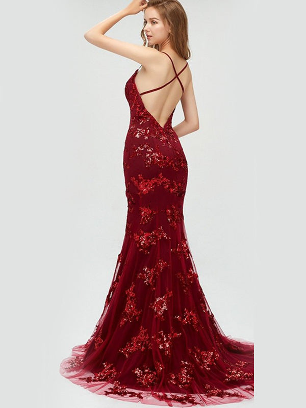 Sexy Sparkly Burgundy Dark Red, Emerald Green Backless Mermaid Long Pr SposaBridal Sexy Sparkly Burgundy Dark Red, Emerald Green Backless Mermaid Long Pr SposaBridal