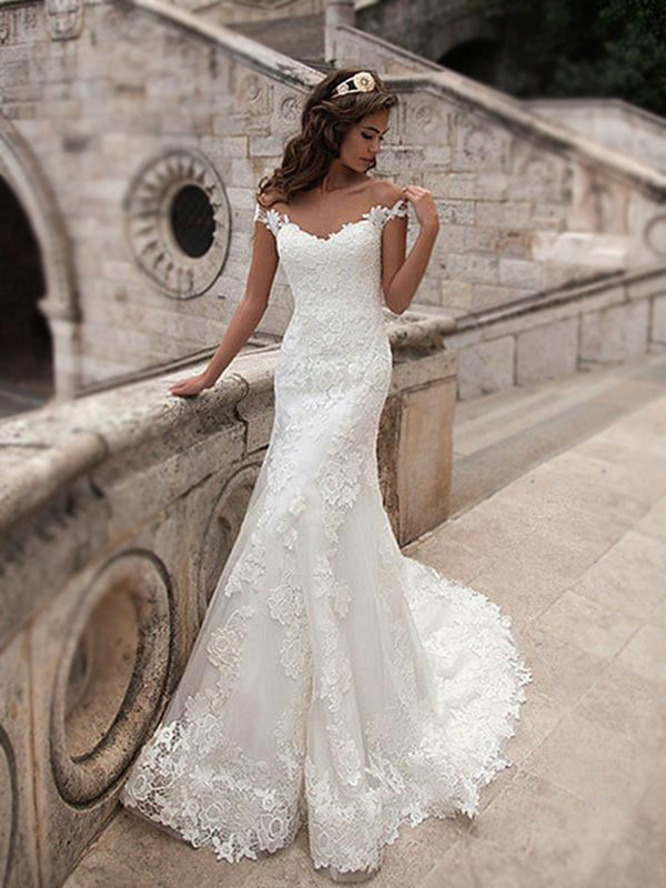 Charming Off Shoulder Sexy Mermaid White Lace Bridal Gown, Wedding Dre SposaBridal Charming Off Shoulder Sexy Mermaid White Lace Bridal Gown, Wedding Dre SposaBridal