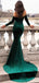 Charming Emerald Green Long Sleeve Velvet Mermaid Prom Dresses, PD1832