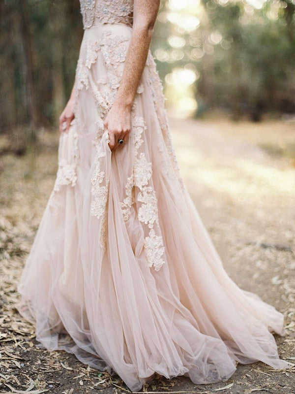 Charming Blush Pink Lace Sexy V-neck Long Sheath Tulle Wedding Party D SposaBridal Charming Blush Pink Lace Sexy V-neck Long Sheath Tulle Wedding Party D SposaBridal