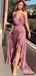 Charming Sexy Dusty Pink Lilac Spaghetti Strap V-neck Side Slit A-line Prom Dress, PD3019
