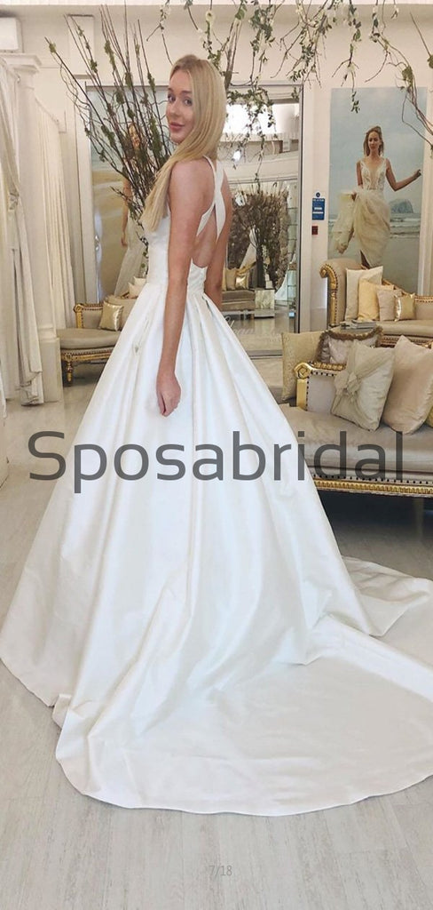 Charming Simple Satin A-line Elegant Modest Wedding Dresses WD0442
