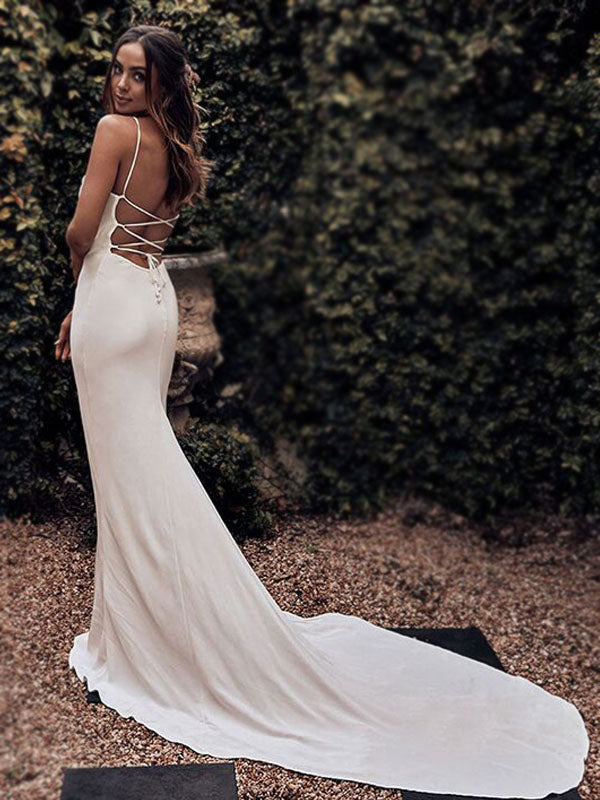 Charming Spaghetti Straps Simple Modest Beach Wedding Dresses WD0443 ...